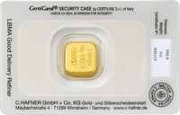 1 oz C.HAFNER Feingoldbarren gegossen – Certicard Rückseite